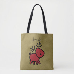 Tote Bag Illustration de Red Christmas Reindeer personnalis