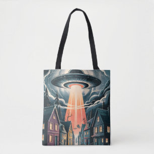Tote Bag Illustration de rue nocturne d'enlèvement par OVNI
