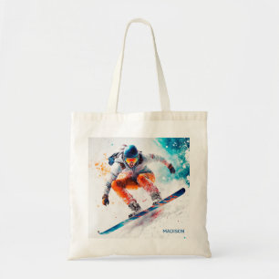 Tote Bag Illustration de snowboarder de nom personnalisé