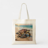 Tote Bag Illustration de tortue marine et bébé  (Dos)