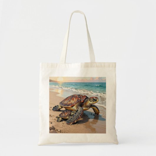 Tote Bag Illustration de tortue marine et bébé  (Devant)