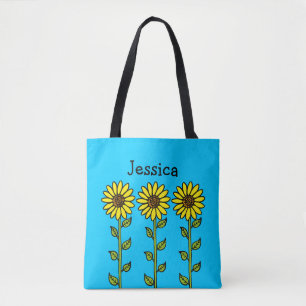 Tote Bag Illustration de tournesols mignons avec nom person