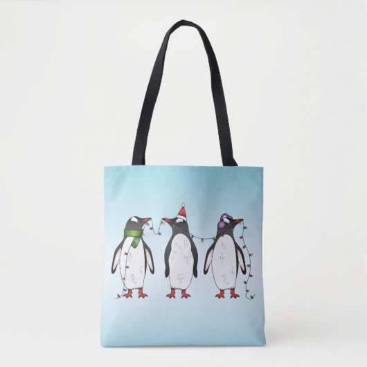 Tote Bag Illustration de trois pingouins de Noël festifs (Devant)
