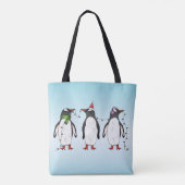 Tote Bag Illustration de trois pingouins de Noël festifs (Dos)