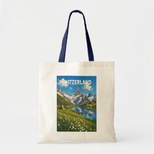 Tote Bag Illustration de vache de Suisse Art de voyage Rétr