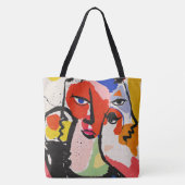 Tote Bag Illustration de visage rouge bleu jaune boho éclec (Dos)