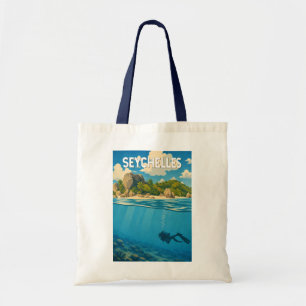 Tote Bag Illustration de voyage aux Seychelles Art vintage