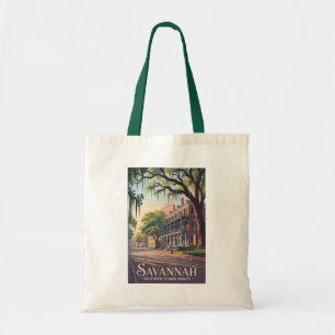 Tote Bag Illustration de voyage de Savannah Géorgie Art vin