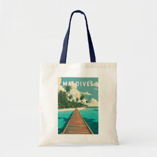 Tote Bag Illustration de voyage vintage aux Maldives