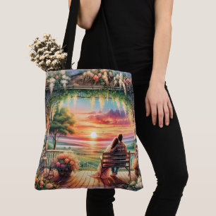 Tote Bag Illustration de vue sur porche au coucher du solei
