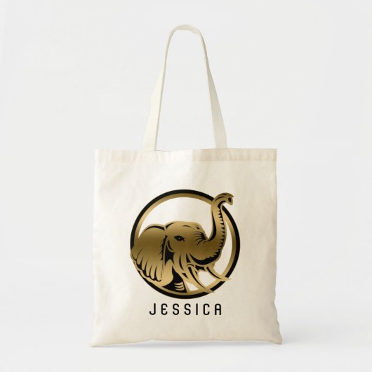 Tote Bag Illustration d'éléphant noir et or (Devant)