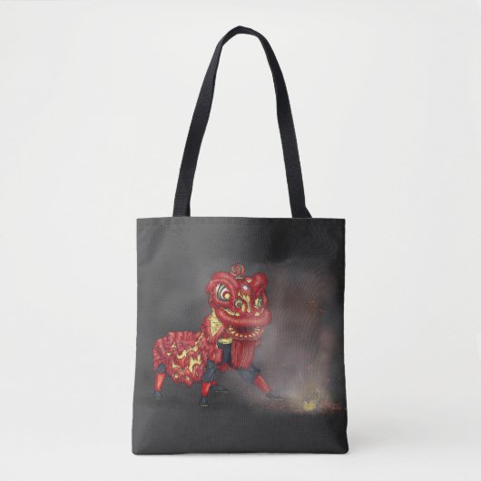 Tote Bag Illustration des danseurs de lions chinois Firecra (Devant)