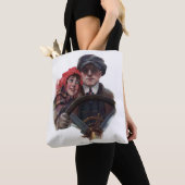 Tote Bag Illustration d'hiver vintage romantique de voiture (De près)