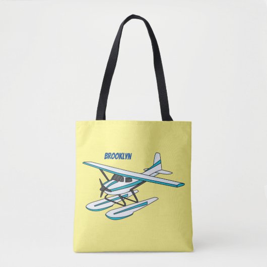 Tote Bag Illustration d'hydravion bleu blanc (Devant)