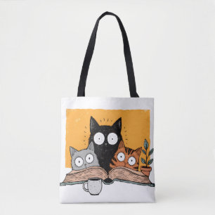 Tote Bag Illustration drôle de chats en lecture