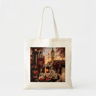 Tote Bag Illustration du café Tea Rain And London Big Ben