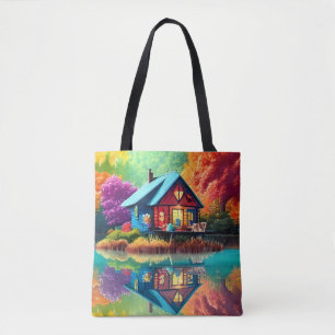 Tote Bag Illustration du paysage naturel avec le chalet du