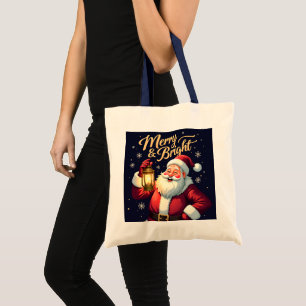 Tote Bag Illustration du Père Noël tenant une lanterne Merr
