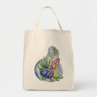 Tote Bag Illustration d'un bouquet de succulentes à l'aquar