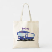 Tote Bag Illustration d'un bus moderne bleu mignon (Dos)