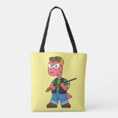 Tote Bag Illustration D'Un Chasseur De Spinosaure Avec Arme (Dos)