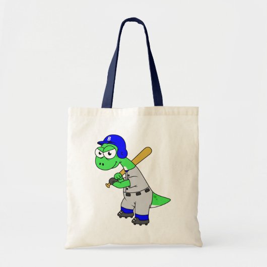 Tote Bag Illustration D'Un Joueur De Baseball Brontosaurus. (Devant)