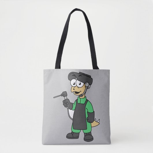 Tote Bag Illustration D'Un Soudeur De Stegosaurus. (Devant)