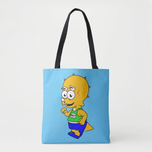 Tote Bag Illustration D'Un Tricératops Runner. (Devant)