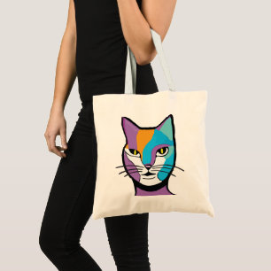 Tote Bag Illustration d'une femme de chat colorée