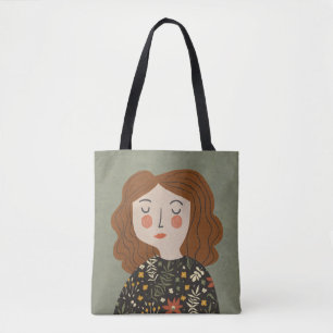 Tote Bag Illustration d'une fillette de fleurs