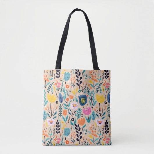Tote Bag Illustration florale moderne d'art populaire simpl (Devant)