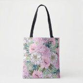Tote Bag Illustration florale rose et blanche de mignonne f (Devant)
