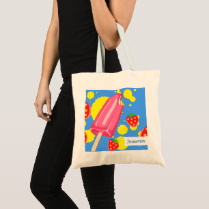 Tote Bag Illustration Fun Pink Popsicle and Strawberries
