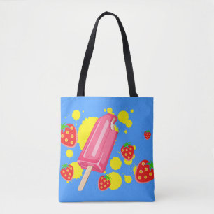 Tote Bag Illustration Fun Pink Popsicle and Strawberries