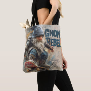 Tote Bag illustration graphique de gnome rebelle en skatebo