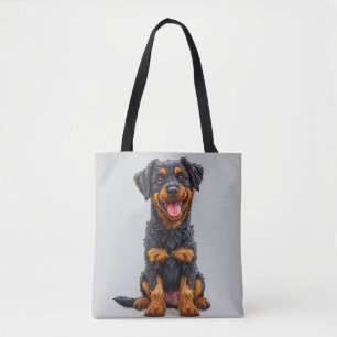 Tote Bag Illustration joyeuse d'un chien noir et feu