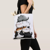 Tote Bag Illustration lunaire d'une pile de chats adorables (De près)