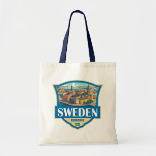 Tote Bag Illustration Rétro Badge de Suède