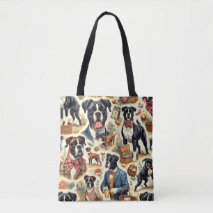 Tote Bag Illustration Retro Boxer Dog