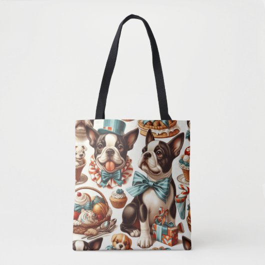 Tote Bag Illustration Retro Cute Boston Terrier (Devant)
