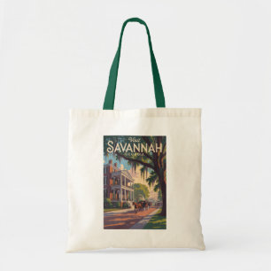 Tote Bag Illustration Rétro de Calèche à Cheval de Savannah