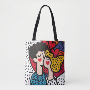 Tote Bag Illustration romantique d'un couple amoureux