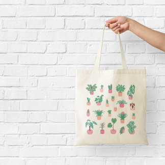 Tote Bag Illustration rose et verte des plantes domestiques