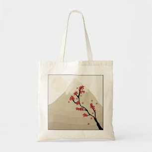 Tote Bag Illustration rouge du mont Fuji Japon de fleurs de