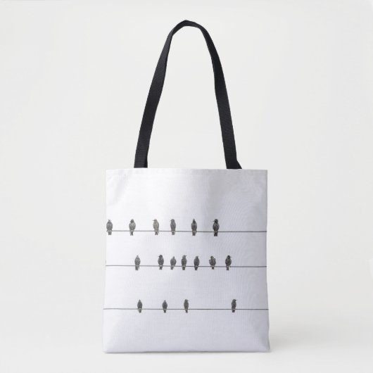 Tote Bag Illustration simple d'oiseaux sur les fils dessiné (Devant)