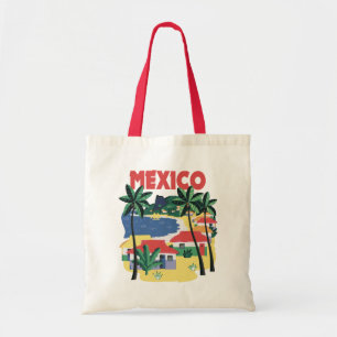 Tote Bag Illustration vintage mexicaine avec scène de plage