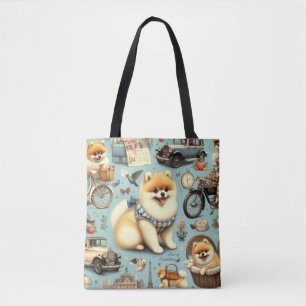 Tote Bag Illustration vintage Poméranie sans fil