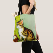 Tote Bag Illustration vintage Tabby Cat (De près)