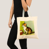 Tote Bag Illustration vintage Tabby Cat (Devant (produit))