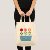 Tote Bag Illustrations de fleurs dans une fenêtre bleue (Devant (produit))